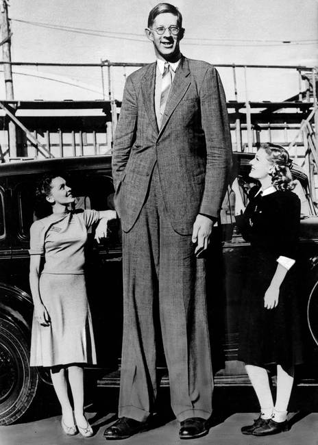 Robert Wadlow, a Guinness-rekordok könyve által jegyzett valaha élt legmagasabb embere a Földön, 1939-ben. A férfi 272 cm magas volt.