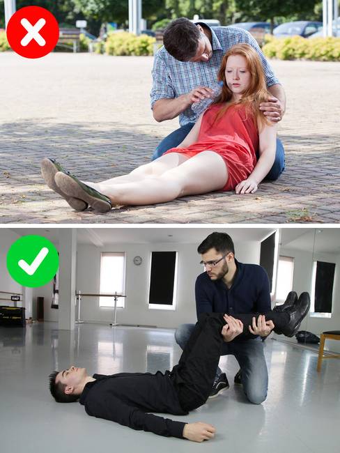 Ne próbáljuk meg felállítani egy elájult személyt.