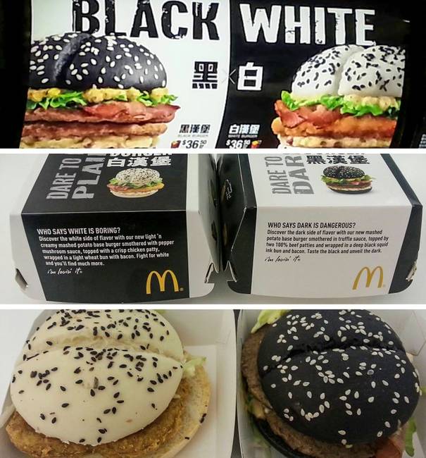 A hongkongi McDonald's-ban különleges fekete-fehér hamburgereket lehet kapni.