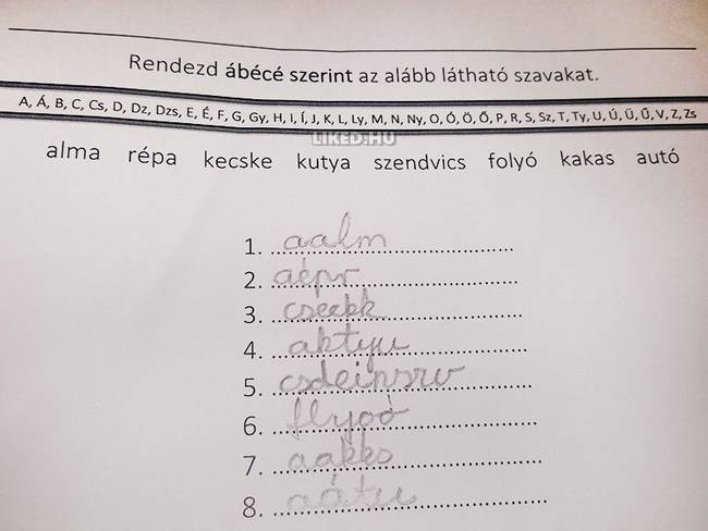 Kicsit túlgondolta a feladatot, és ezért szavakon belül rendezte ábécé sorrendbe a betűket.