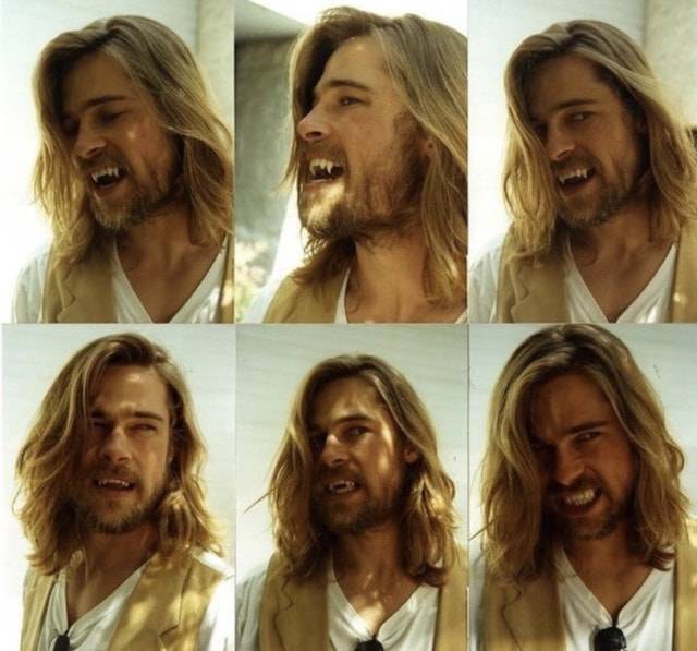 Brad Pitt vámpírfogakat próbált fel az Interjú a vámpírral című film kedvéért.