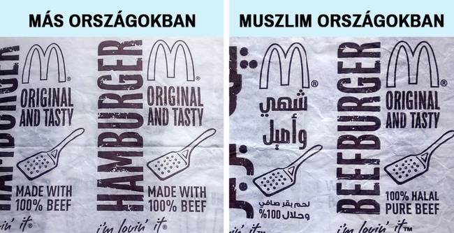 Betiltott sertéshúsból készült hamburgerek a Közel-Keleten, Malajziában és Indonéziában.