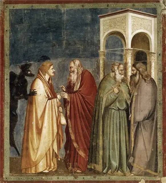 „Júdás átveszi az árulásért járó fizetséget”, Giotto di Bondone.