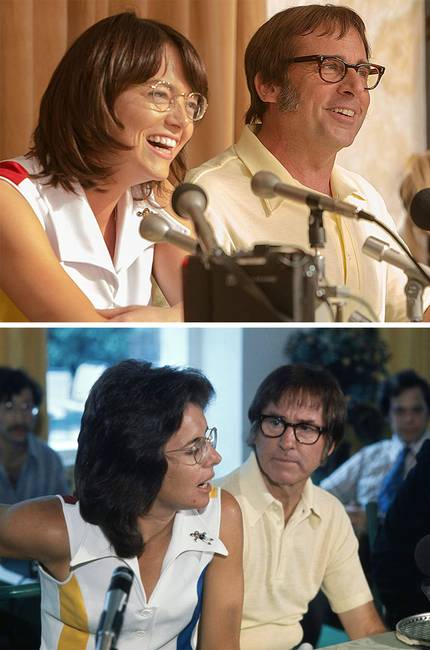 Emma Stone és Steve Carell, mint Billie Jean King és Bobby Riggs. (Nemek harca)