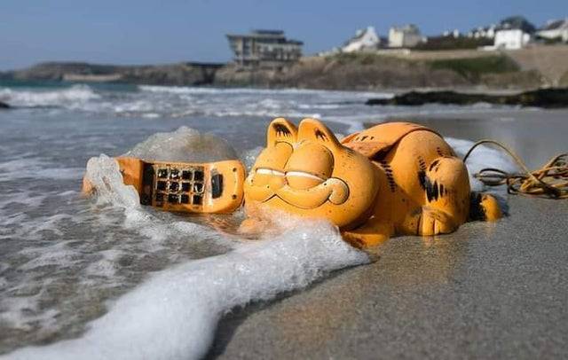A Bretagne francia régió tengerpartja egy különleges környezeti probléma áldozta: 35 éve szennyezik a partot Garfield formájú telefonok. Ennek oka egy hatalmas konténernek köszönhető, ami 35 évvel ezelőtt süllyedt el, és a benne lévő telefonokat folyamatosan mossa partra a víz.