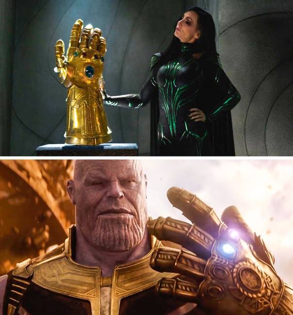 A Thor: Ragnarök című filmben Hela azonnal felismeri, hogy a Végtelen kesztyű hamisítvány. Thanos a másik kezén hordja, ami egyértelművé teszi a csalást a figyelmes nézők számára.