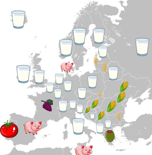 Az európai országok legnagyobb mennyiségben gyártott mezőgazdasági termékei.