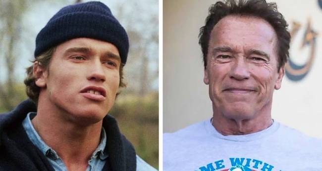 Arnold Schwarzenegger első szerepét a "Herkules New Yorkban" (1969) című filmben játszotta, a második kép pedig 2019-ben készült.