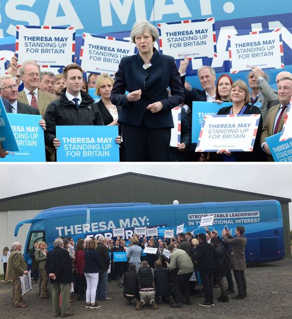 A konzervatív vezető, Theresa May tiszteletére összegyűlt „hatalmas" tömeg.