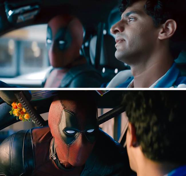 A Deadpool második részében, amikor a főszereplő taxiba ül, egy indokolatlan virág jelenik meg a képernyő sarkában.