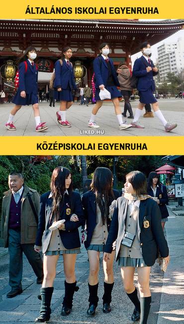 A japán diáklányok még télen is miniszoknyában és hosszú-zokniban járnak iskolába.