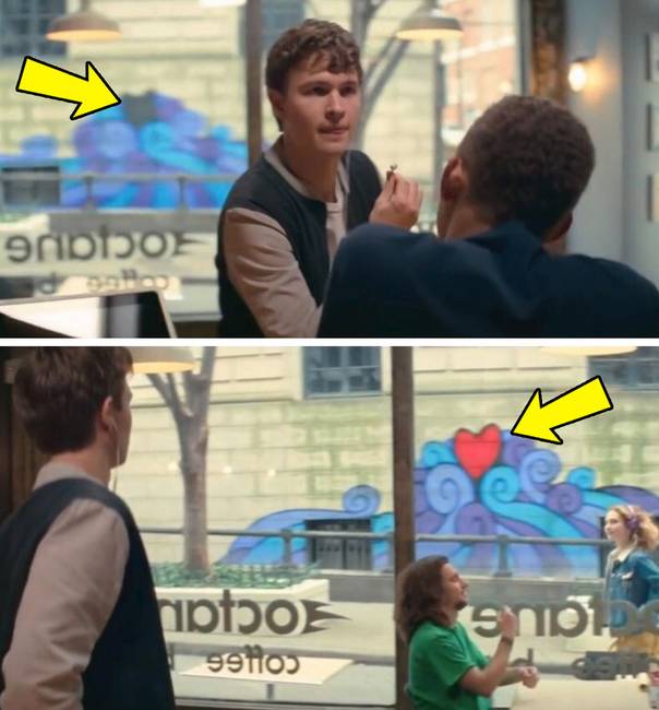 A Nyomd, bébi, nyomd című filmben a falon lévő graffiti színének változása egyértelmű utalás rá, hogy a főhős szerelembe esik.