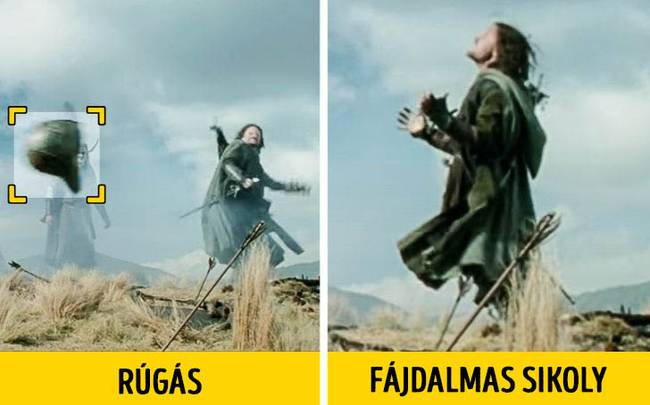 A Gyűrűk ura című filmben az elégedetlen Aragorn (Viggo Mortensen) belerúg egy sisakba a harctéren, majd hatalmasat kiabál. Jó okkal.