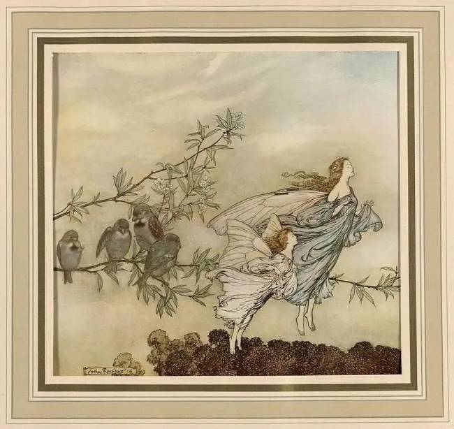 Tündérek és madarak (Arthur Rackham illusztrációja).