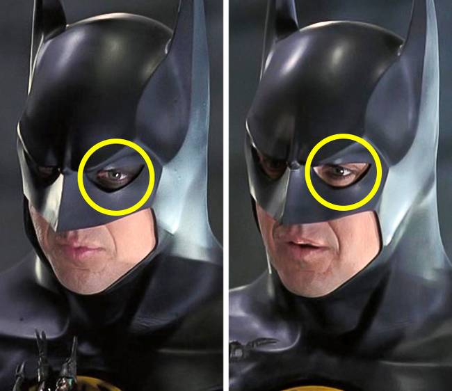 Batman visszatér: Batman fekete sminkje hirtelen egyik jelentről a másikra eltűnik.