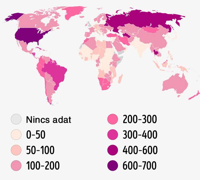 Hány fogoly jut 100 ezer lakosra.