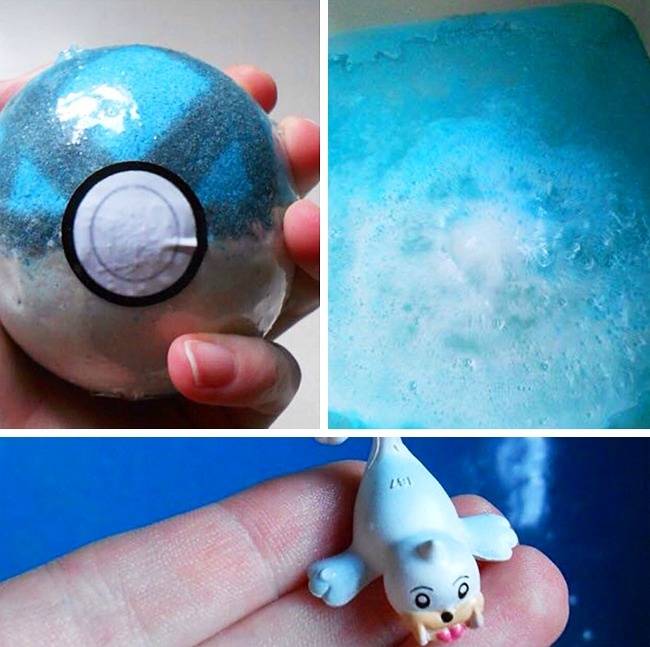 Pokémonos fürdőbomba, aminek a belsejében (stílszerűen) természetesen meglepetés Pokémon is vár.