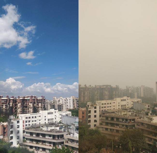Újdelhi a karantén idején és most.