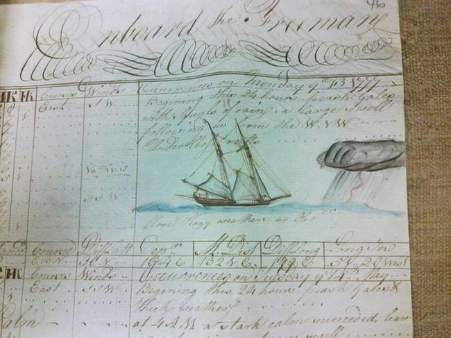 Ez egy képekkel illusztrált hajós napló, 1777-ből.