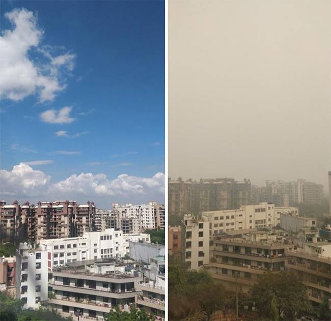 Új-Delhi a karantén alatt és most.