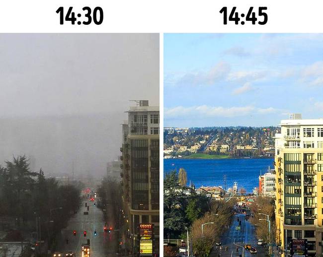 Seattle-i időjárás, 15 perc különbséggel.
