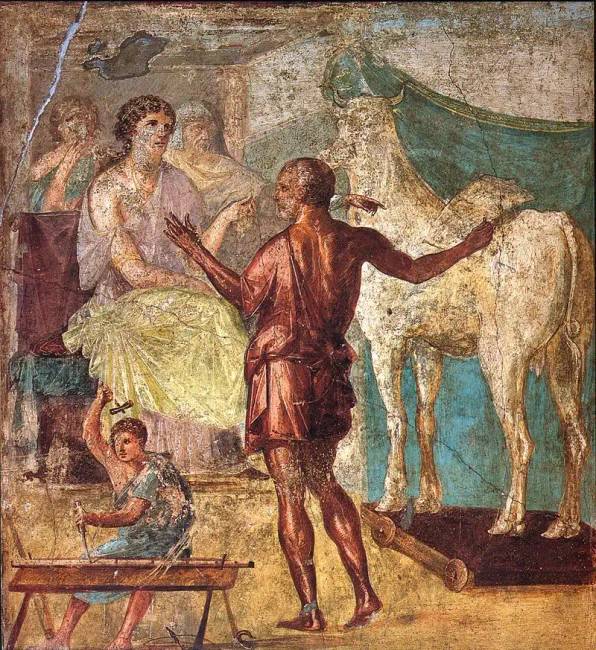 Daidalosz és Pasziphaé. Freskó a pompeji Vettius-házból.