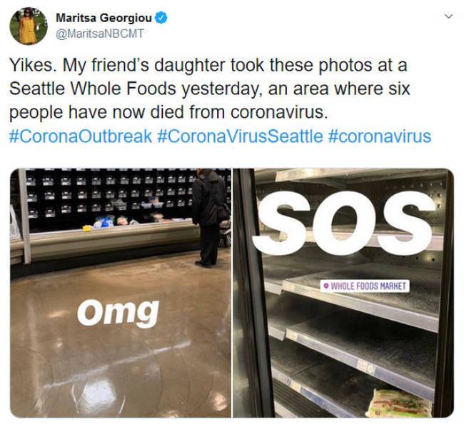 Seattle-ben az emberek teljesen kifosztották az élelmiszerboltokat, amikor elterjedt a hír, hogy 6 ember halt meg a koronavírustól.