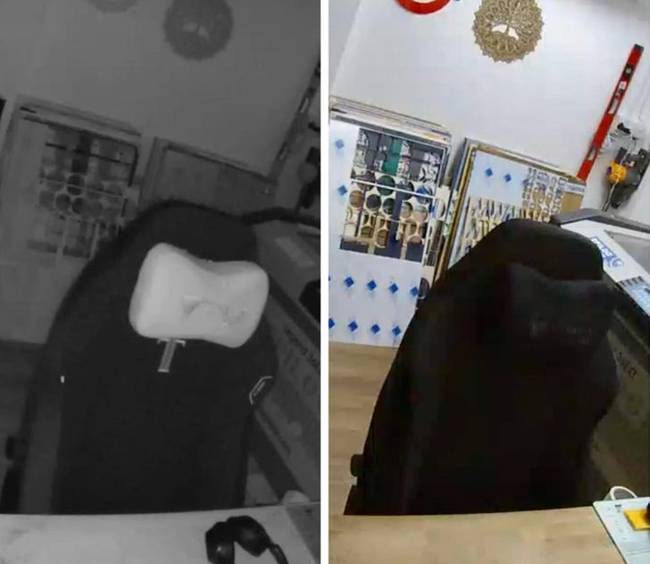 „A fekete fejtámlám infravörös kamerán keresztül fehérnek látszik."