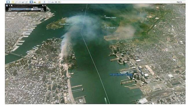 Sajnos nem mindegyik Google Earth fotó kellemes - ez például a szeptember 11-i támadások után készült Manhattanről.