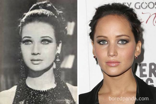 Zubaida Sarvot egyiptomi színésznő 1940-ben, és Jennifer Lawrence 2015-ben.