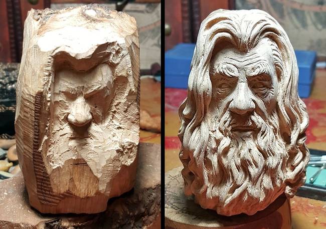 Farönkből faragott Gandalf előtte és utána.