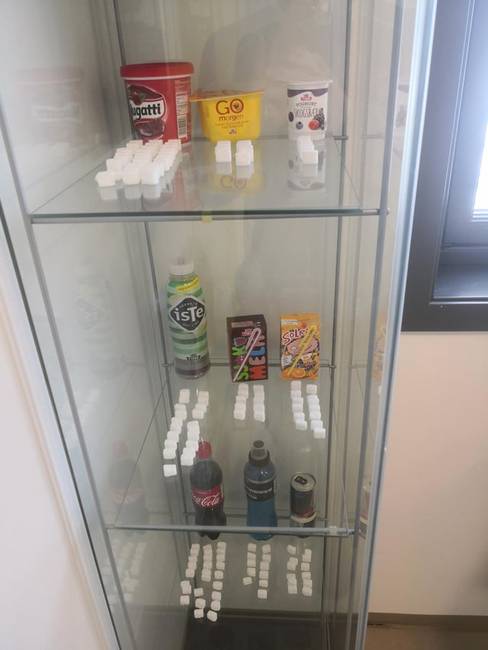 Termékek, és a bennük található cukormennyiség.