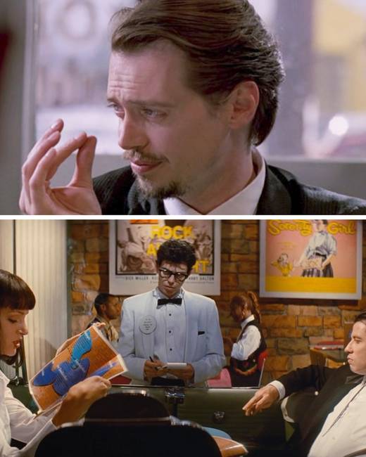 A Kutyaszorítóban cím filmben Steve Buscemi karakterének van egy szabálya, miszerint soha nem ad borravalót a pincéreknek. Ez ironikus, mivel a Ponyvaregény című filmben például maga is pincért játszott.