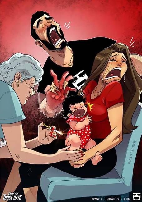 Egy izraeli művész aranyos humorral mutatja be a fiatal családok mindennapi életét