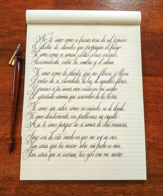 Pablo Neruda XVII. szonettje, kézzel írva.