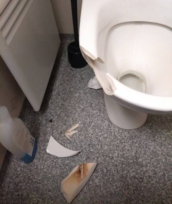 „A szobatársamnak valahogy sikerült összetörnie a WC-met."