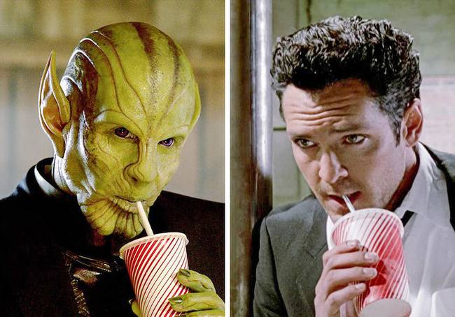 A Marvel kapitány című filmben utalást láthatunk Tarantino „Kutyaszorítóban” című kultuszfilmjére. Az egyik jelenetben Talos ugyanolyan üdítőt iszik, mint Mr. Blondin Tarantino filmjében. A Marvel kapitány rendezői ezt azzal magyarázták, hogy Tarantino köztudottan szereti az ilyen utalásokat, és neki akartak kedveskedni.