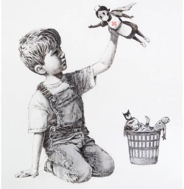 Banksy új műalkotása, mely egy Southampton-i kórházban került kiállításra.