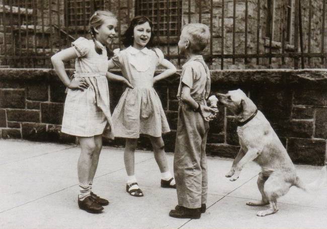 Lányok elől fagylaltot rejtegető fiú 1949-ben, akit eközben hátul...😄