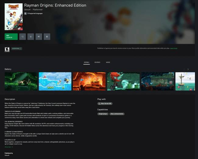 Rövid időre felbukkant a Rayman Origins: Enhanced Edition a Microsoft Store-ban