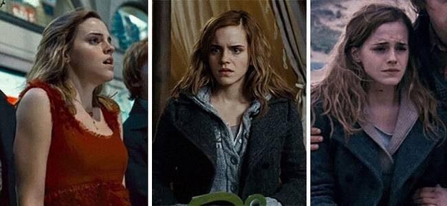 A "Halál ereklyéiben" Hermione haja egyre hosszabbá válik, ebből lehet következtetni rá, hogy a főszereplők milyen sokáig keresték a horcruxokat.