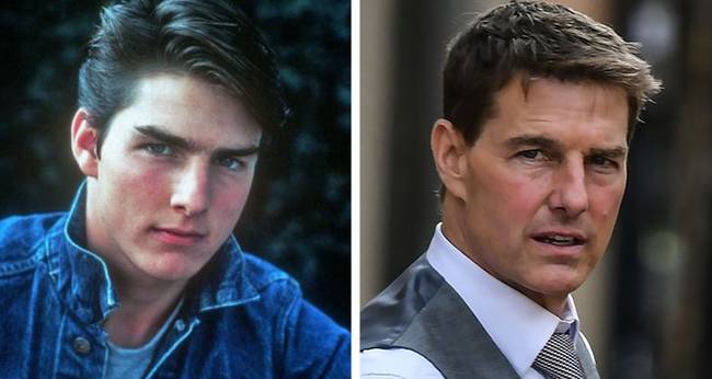 Tom Cruise képei között majdnem 40 év a különbség: 1983 és 2020.