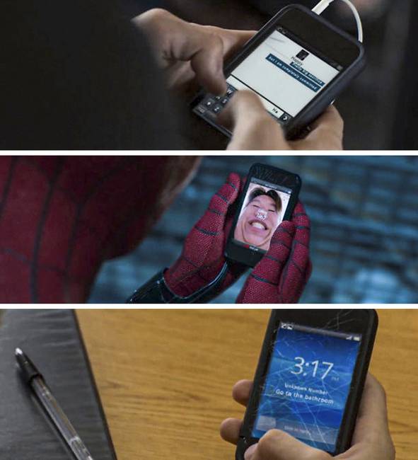 A Pókember: Hazatérés című filmben Peter Parker telefonja minden csata után egyre repedtebbé válik.