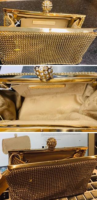 „Ezt a Whiting & Davis aranyozott pénztárcát egy turkálóban vettük 5 dollárért. A kiskereskedelmi ára 225 dollár.”
