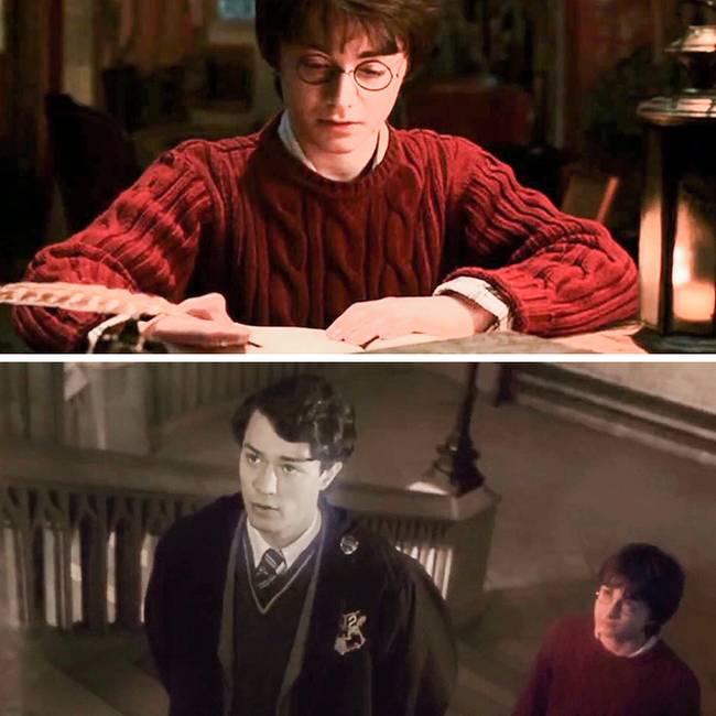 A Harry Potter és a Titkok Kamrája című filmben van egy olyan jelenet, ahol Harry gyertyafénynél ír Tom Denem naplójába, ő pedig válaszol neki. Amikor Harry bekerül a naplóba, minden fekete-fehérnek tűnik, de észrevehetjük a gyertyafény pislákolását a sziluettekben.