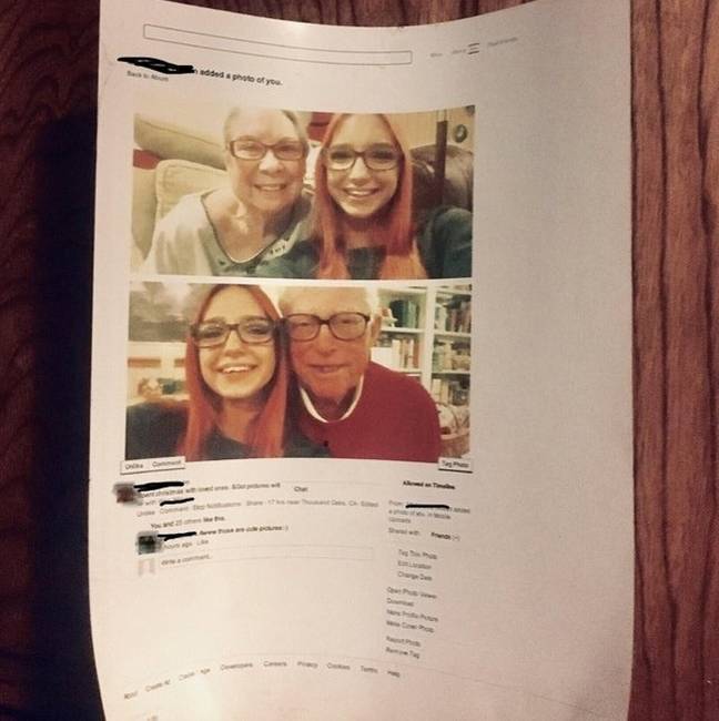 „A 97 éves nagymamámnak nagyon tetszettek a képek, amiket megosztottam a Facebookon, úgyhogy kinyomtatta az oldalt és kiakasztotta a falra."