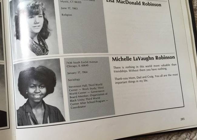 „Megtaláltam Michelle Obama-t az egyik barátom évkönyvében."