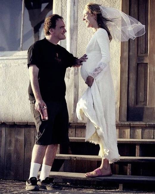 Quentin Tarantino és Uma Thurman a Kill Bill forgatásán.