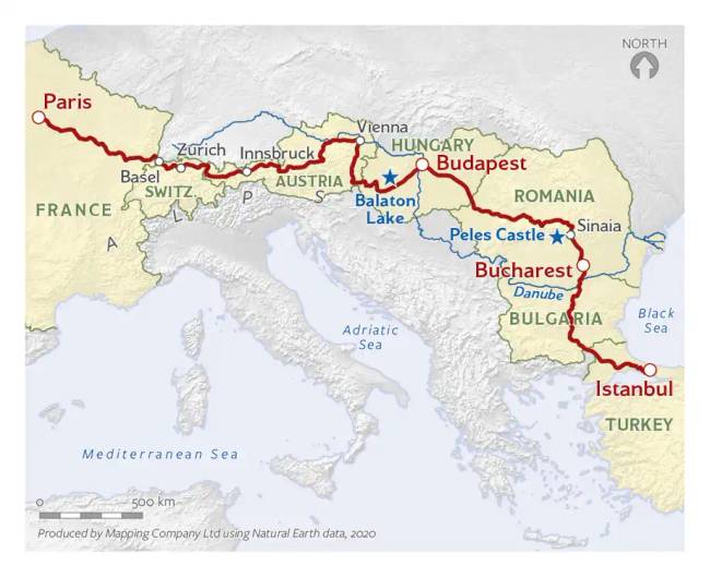 Az Orient Express útvonala.