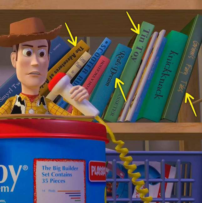 A Toy Story-ban az Andy mögött lévő könyvek címeit a korábbi Pixar rövidfilmek ihlették.